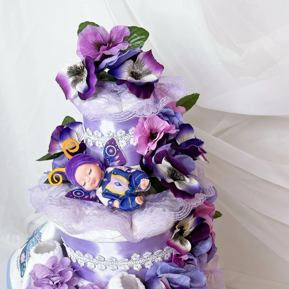 Flowers Diaper Cake, Butterfly Cake